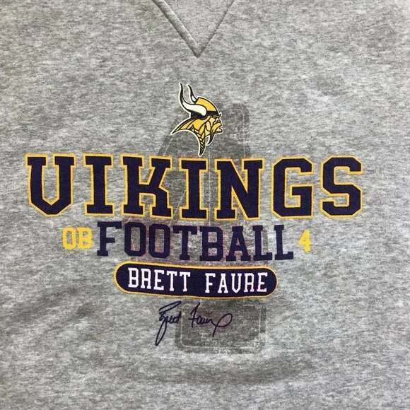 Reebok NFL Minnesota Vikings Football Brett Favre Crewneck Sweatshirt Large Gray - Picture 2 of 6